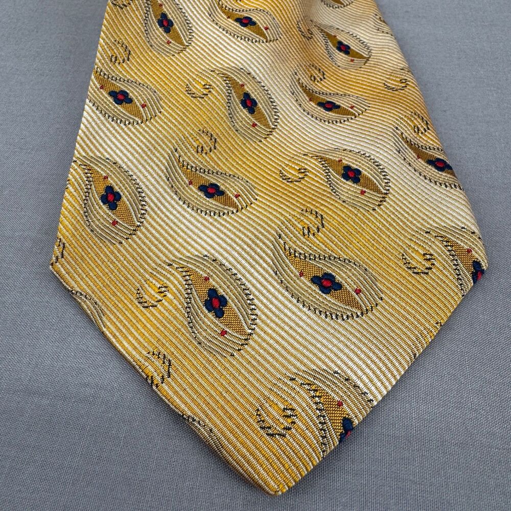 Altea Milano Repp Necktie Gold Paisley Tie 100% Silk 58" x 4" Wide Made in Italy